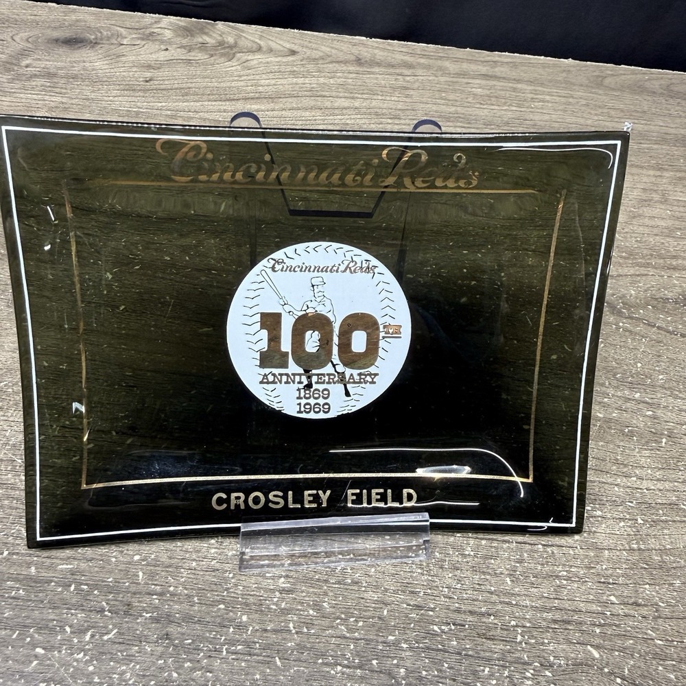 Vintage 1969 Cincinnati Reds Crosley Field 100th Anniversary Glass Ash Tray Mint